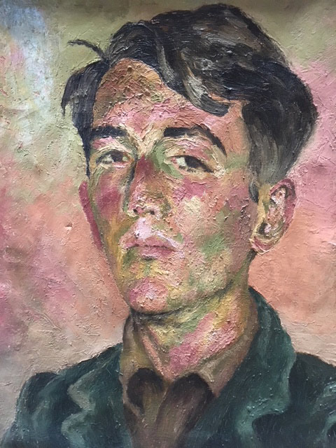 painting of a man in a collared shirt and jacket from Warren's Eye exhibition