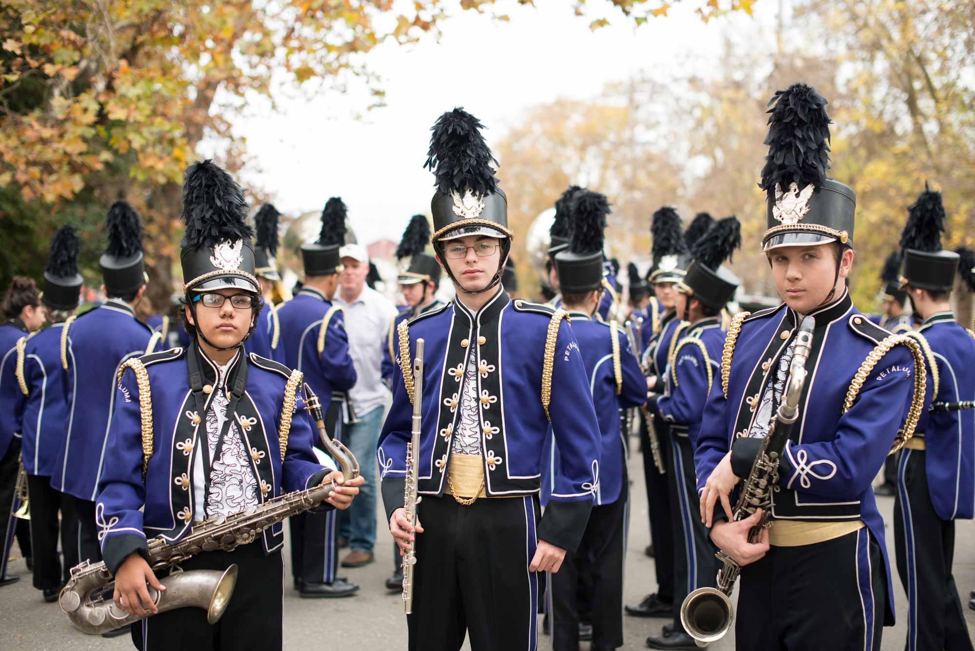 junior high school boys in band uniforms - photo by Jude Mooney