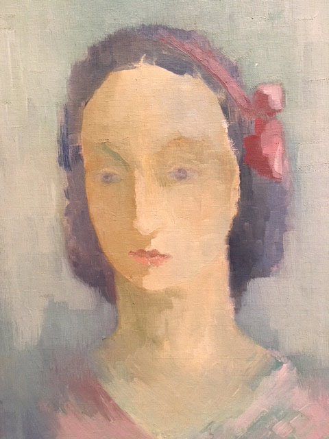 painting of a pale woman with a pink bow from Warren's Eye exhibition